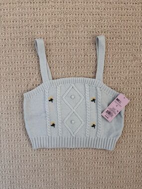 wild fable Light Blue Knit Cropped Tank with floral Embroidery